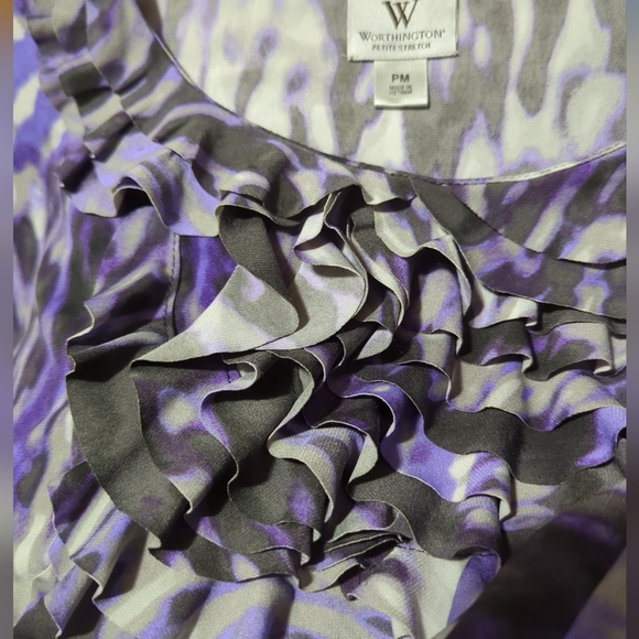HOST PICK WORTHINGTON Petite Stretch Multi Color Top  Ruffle Neckline Woman’s - Picture 4 of 12